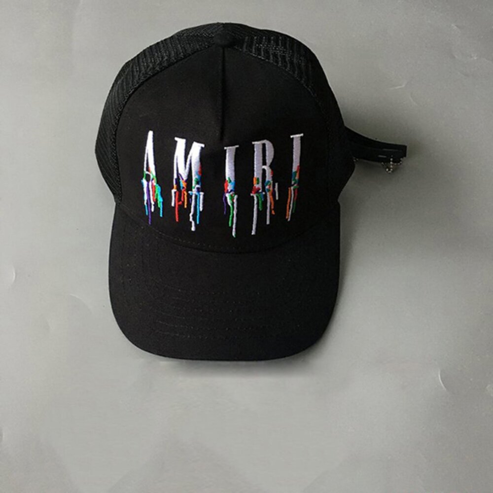 Amiri Embroidered Paint Drip AM Logo Trucker Snapback Cap